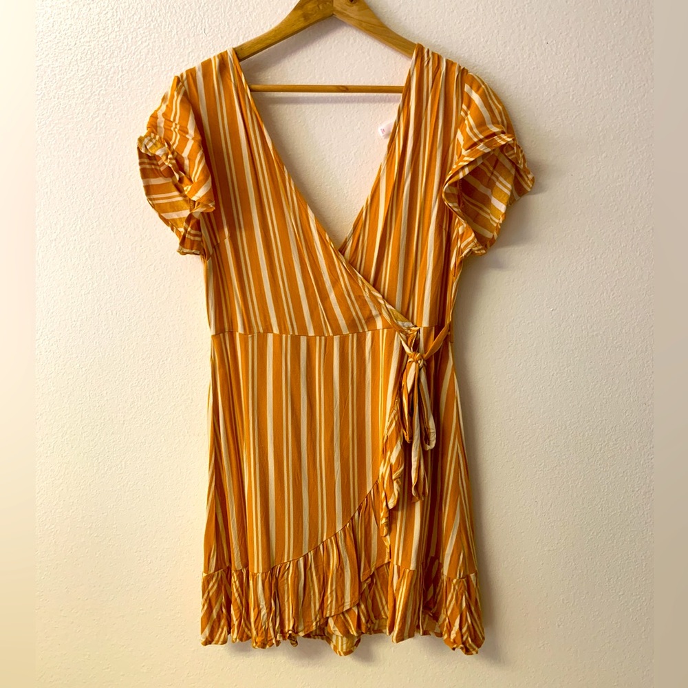 Casual yellow summer wrap dress
